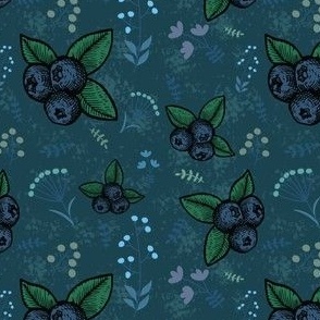 Alaska Blueberries on Dark Aqua BG