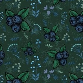 Alaska Blueberries on a Forest Green Background