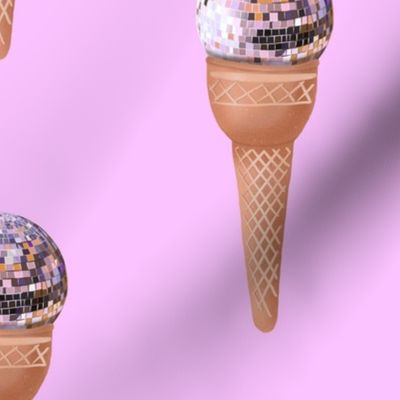 Disco ball ice cream  pink  & orange - purple background- Disco Collection