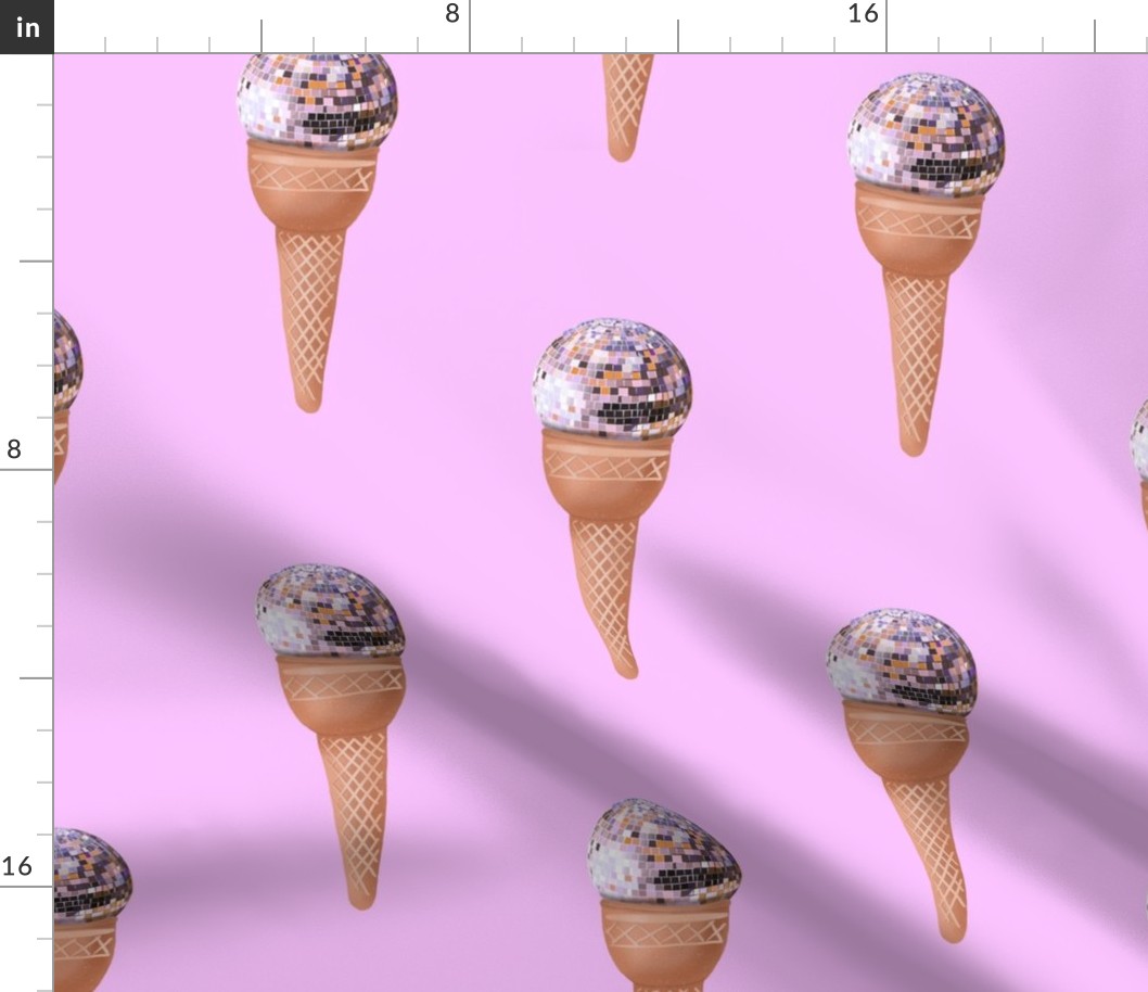 Disco ball ice cream  pink  & orange - purple background- Disco Collection