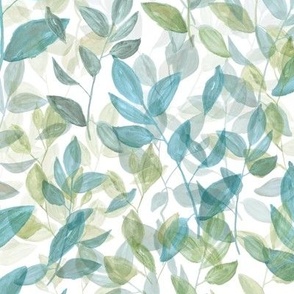 Medium Leaves teal / sage / watercolor / blue / green