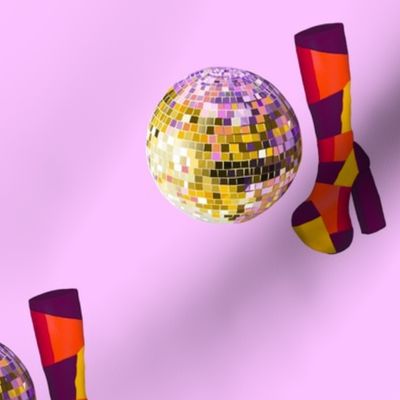 70’s boots & disco ball  red, purple & yellow - purple background- Disco Collection
