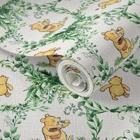 Classic Winnie-the-Pooh Character with Greenery Frames - Large Scale, Light Gray Gingham
