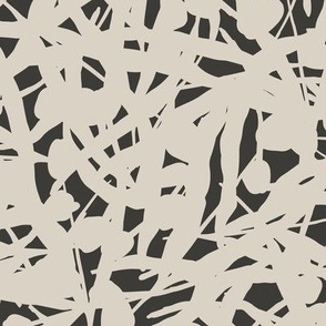 Floral Remnants Shale - Large - Creamy Bone Ivory Tan White and Black Contrast Abstract Toss Non-Directional Blender Repeat Vector Pattern