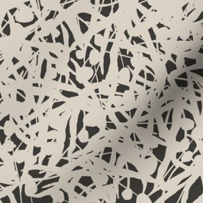 Floral Remnants Shale - Medium - Creamy Bone Ivory Tan White and Black Contrast Abstract Toss Non-Directional Blender Repeat Vector Pattern