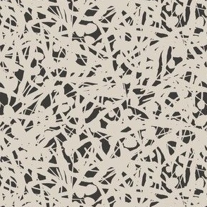 Floral Remnants Shale - Small - Creamy Bone Ivory Tan Whit and Black Contrast Abstract Toss Non-Directional Repeat Vector Pattern