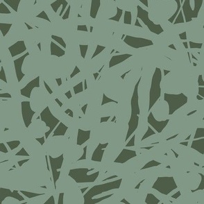 Floral Remnants Seafoam - Large  - Monochromatic Light Green on Dark Green Muted Soft Tones Abstract Toss Non-Directional Blender Repeat Vector Pattern