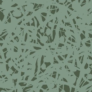Floral Remnants Seafoam - Medium - Monochromatic Light Green on Dark Green Muted Soft Tones Abstract Toss Non-Directional Blender Repeat Vector Pattern