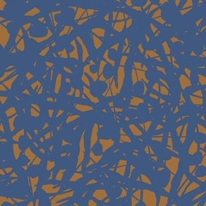 Floral Remnants Faded Indigo - Medium -  Earthy Deep Dark Navy Blue Abstract Toss Non-Directional Blender Repeat Vector Pattern