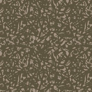 Floral Remnants Fossil - Small - Earthy Deep Dark Coffee Brown Tan Umber Bark Soil Cedar Abstract Toss Non-Directional Repeat Vector Pattern