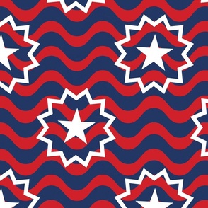 Large Scale Juneteenth Flag Red and Navy Blue Wavy Stripes and White Stars Black History 