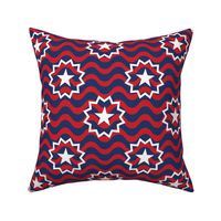 Medium Scale Juneteenth Flag Red and Navy Blue Wavy Stripes and White Stars Black History 