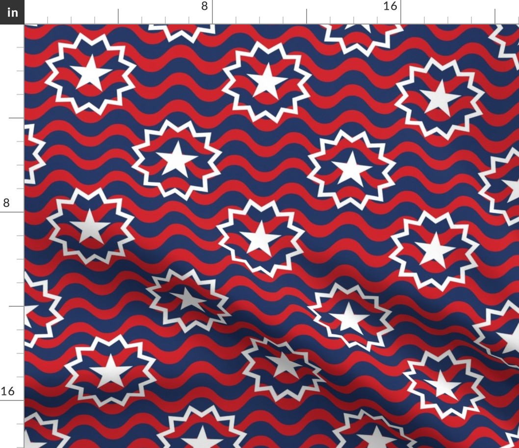 Medium Scale Juneteenth Flag Red and Navy Blue Wavy Stripes and White Stars Black History 