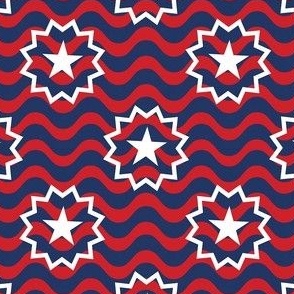 Small Scale Juneteenth Flag Red and Navy Blue Wavy Stripes and White Stars Black History 