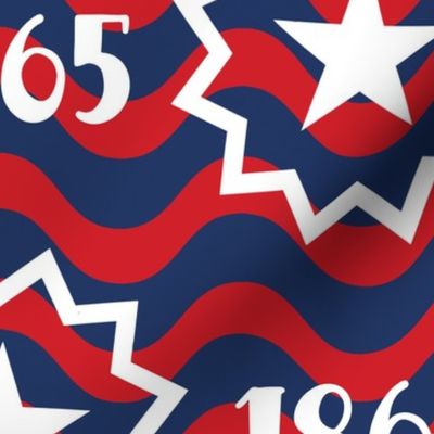 Large Scale Juneteenth 1865 Flag Red and Navy Blue Wavy Stripes and Stars Black History