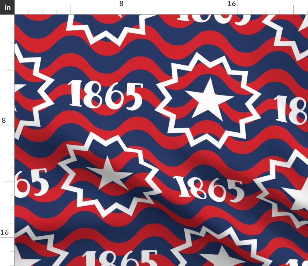 Large Scale Juneteenth 1865 Flag Red and Navy Blue Wavy Stripes and Stars Black History