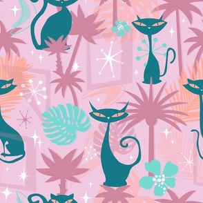 Retro Tropi-cool Cats in Mauve + Mint