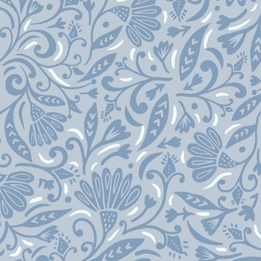 dusky blue vintage floral wallpaper scale