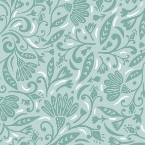 dusky teal vintage floral wallpaper scale