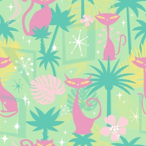 Retro Tropi-cool Cats in Mint + Pink