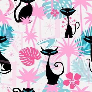 Retro Tropi-cool Cats in White + Pink