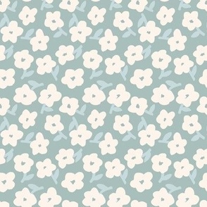 Tossed boho Daisy Stems Vanilla and Light Blue