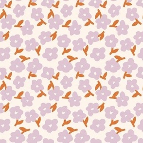 Tossed boho Daisy Stems Lilac and Copper on Vanilla