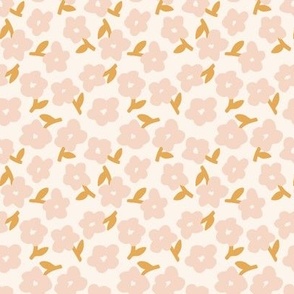 Tossed boho Daisy Stems Pink and Gold on Vanilla