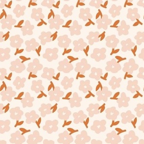 Tossed boho Daisy Stems Shell Pink and Copper on Vanilla