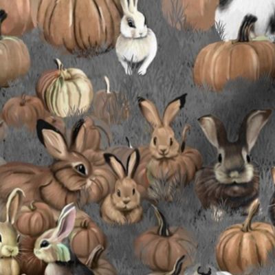 Adorable Autumnal Bunnies in a Pumpkin Patch 