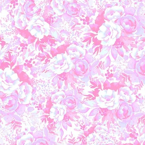 Janice Floral Print in White, Transparent Blue & Sassy Pink: The Epitome of Abstract Elegance (Small)