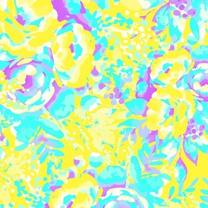 Janice Floral Print: A Tropical Dance in Tidal Yellow, Lavender Tea, and Icy Blue