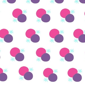 Hand-Painted Pink and Purple Circles and Blue Asterisks on White 