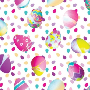 Bright Bold Painted Eggs/white background