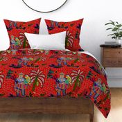 Neptune's Pet Mermaid on Vacation - Design 14392497 - Red Navy Yellow Black