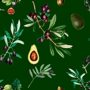 Olives,mediterranean art,avocado,vintage art