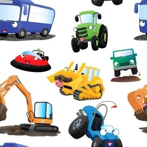 Cute Vehicles cartoon character Seamless pattern
