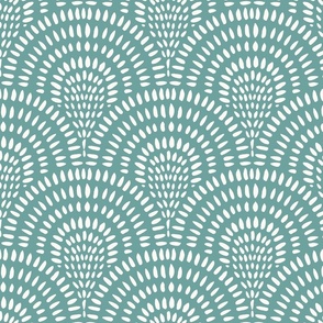 Light Teal Hand Drawn Scallop Fan, Large Scale