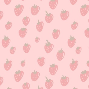 Strawberries on pink 20%. Gouache handdrawn berries summer picnic.