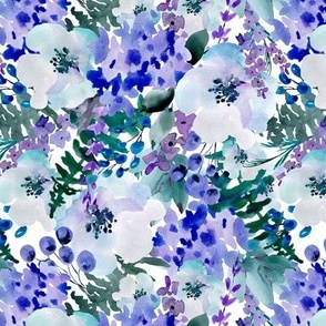 Watercolor blue flowers small scale