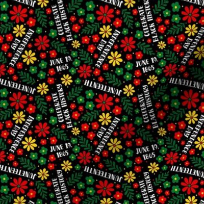 Small Scale Juneteenth Celebration Black History 1865 Floral on Black