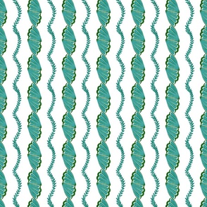 Ocean Calling- Sea Life- Shell Seaweed Stripe in Teal Blue Green- Cloakroom/Powder Room/Bathroom Wallpaper- Small Scale