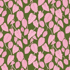 Rainforest Leaves in pink and green (large)