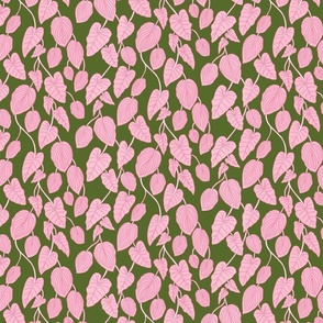 Rainforest Leaves in pink and green (medium)