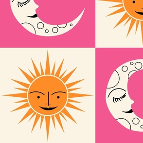 Sun + Moon Checkerboard - Pink + Orange - JUMBO