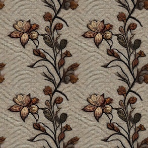 brown floral vines embroidery