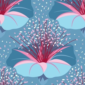 Maximalist Flowers Pop Art - blue - large scale.