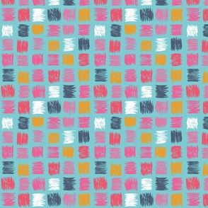 Scribbled Squares-Multi-color-Turquoise Agua-Paradise Found Collection