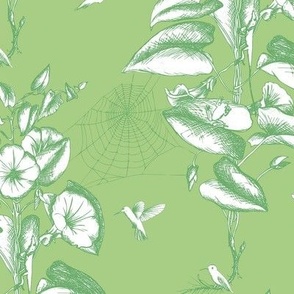 Crosshatched Toile Botanical Print - sage green.