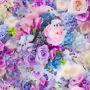 Pink, Lilac and Mauve Roses Floral Watercolor Half Drop